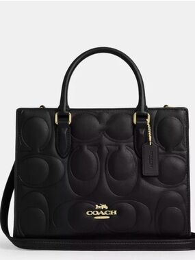 Coach Black Quilted Signature Leather Satchel with Gold Hardware